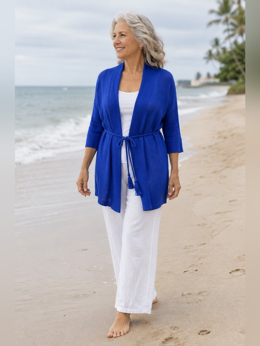 Chico's Longline Open-front Tie-waist Cardigan in Royal Blue Women's 1 / US 8